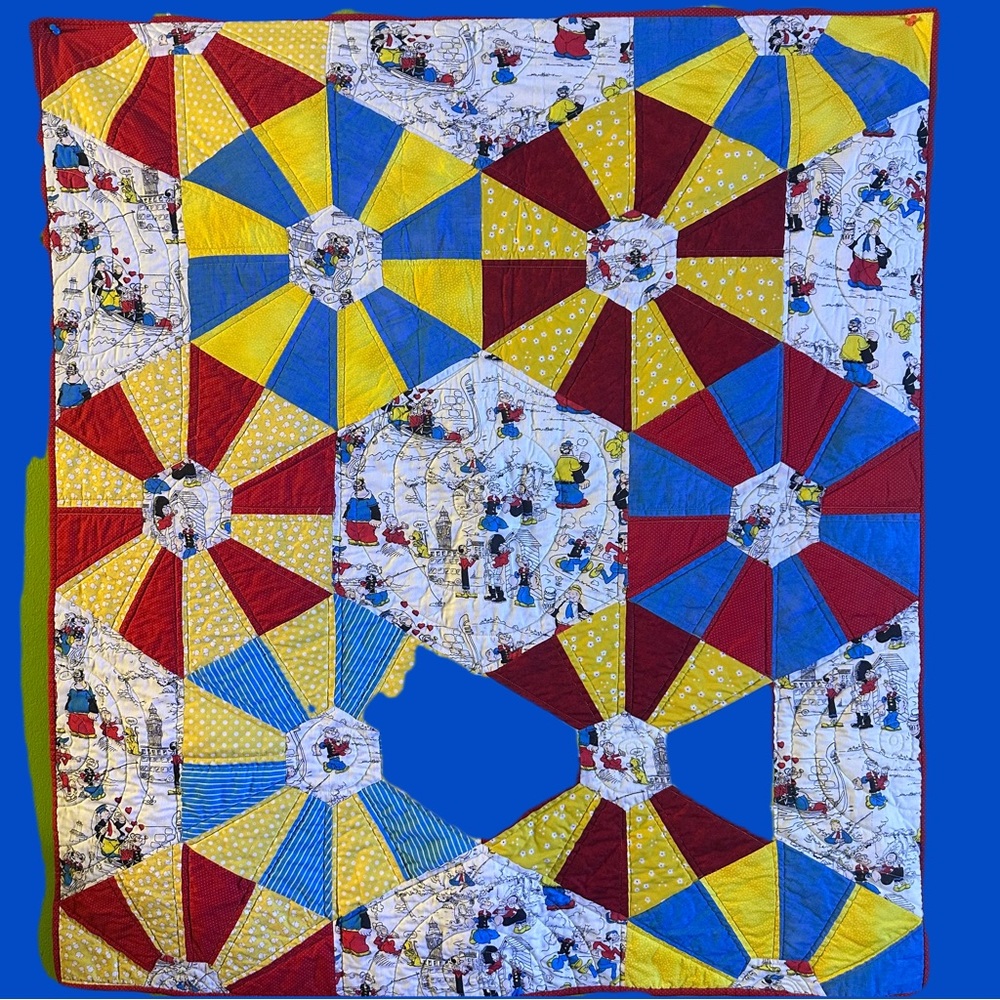 Popeye Colorful Geometric Pattern Quilt size 40” x 46”